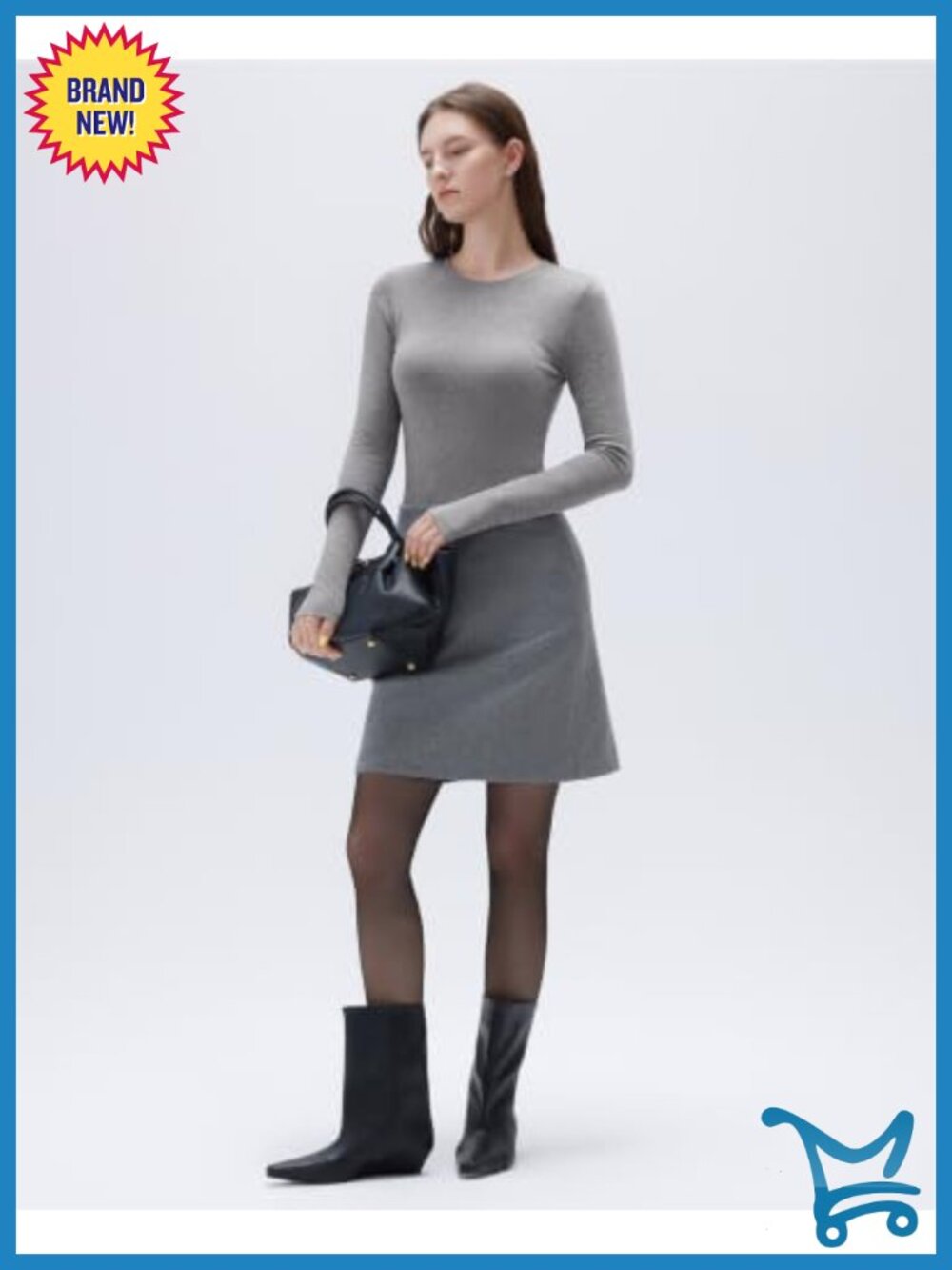 Cashmere Modal Fitted Long Sleeve Crew Neck Knit Top - Picture 2 of 6